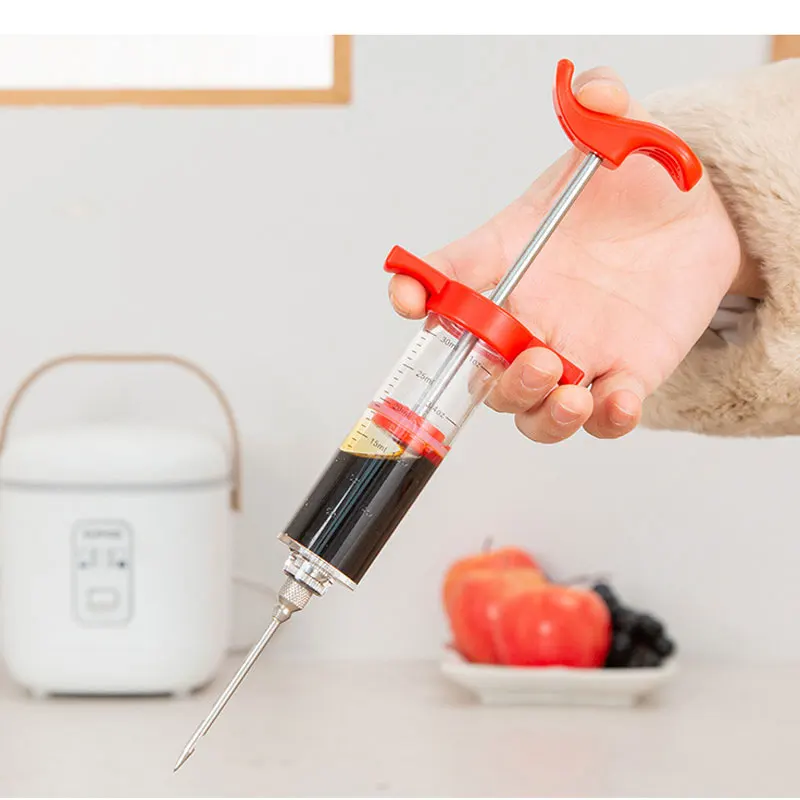 Sale Turkey Brush Brine Saline BBQ Stainless Steel Kit Plastic Marinade Meat Injector Syringe