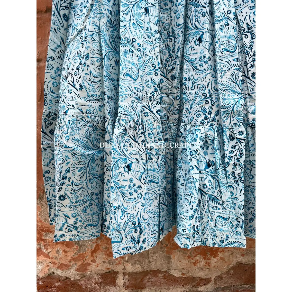 Boho Printed Maxi Dress Indian Tunic Women Skirt Design Bohemian Style Cotton Long Wear Two Tires Skirts