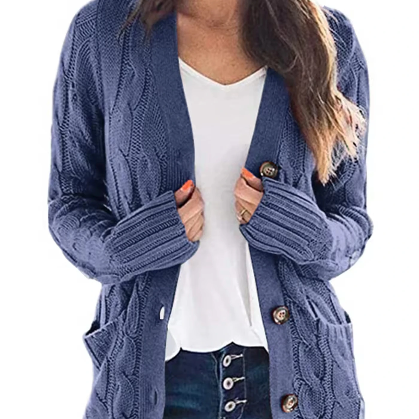 Custom Wholesale Wool Blend Women Knitwear Chunky Knitted Cardigan Fashion Cable Sweater Long Sleeve OEM/ODM Available