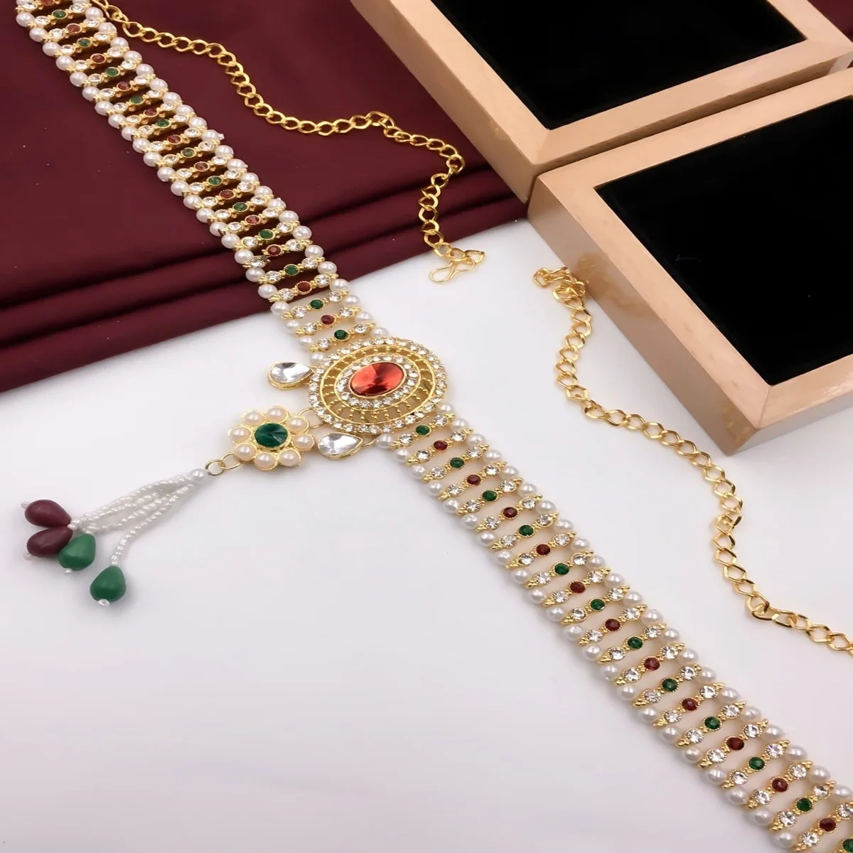 New 2024 Kundan Stone Beaded Gold Plated Kamarband Belly Chai Waist Belt For Women Wedding Wear Fashion Jewelry Sets