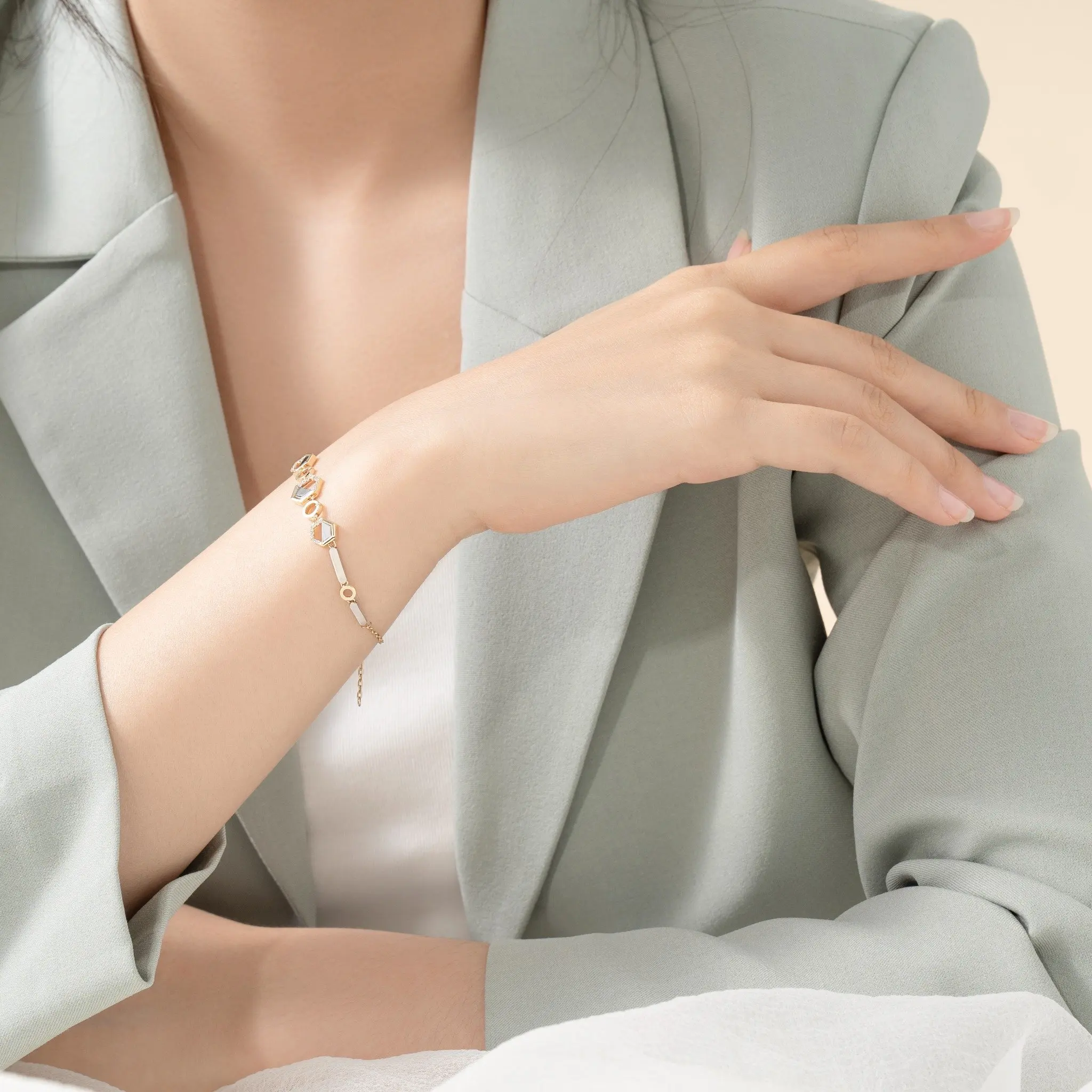 14K Gold Fine Jewelry Bracelets & Bangles for Woman Yellow gold & white gold bracelet HTJ Brand Vietnam Manufacturer LCC108