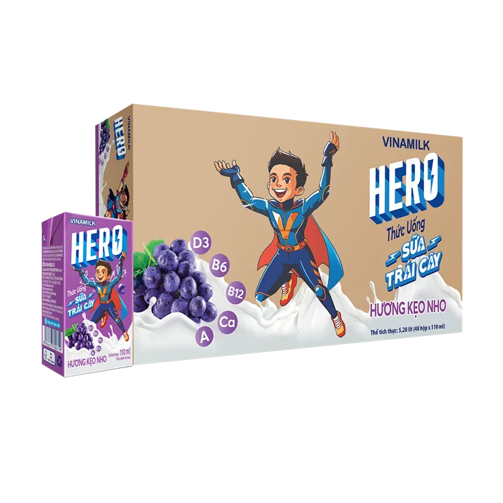 Vinamilk-Hero-окружающий питьевой йогурт для детей-аромат винограда-оптовая продажа 110 мл x 48 коробок в коробке HALAL ISO GMP