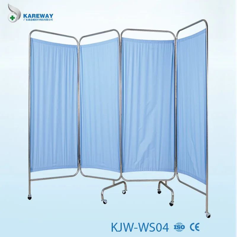 Hot Sales Stainless Steel Hospital Furniture 4 Folding Medical Bedside Ward Curtain Screen