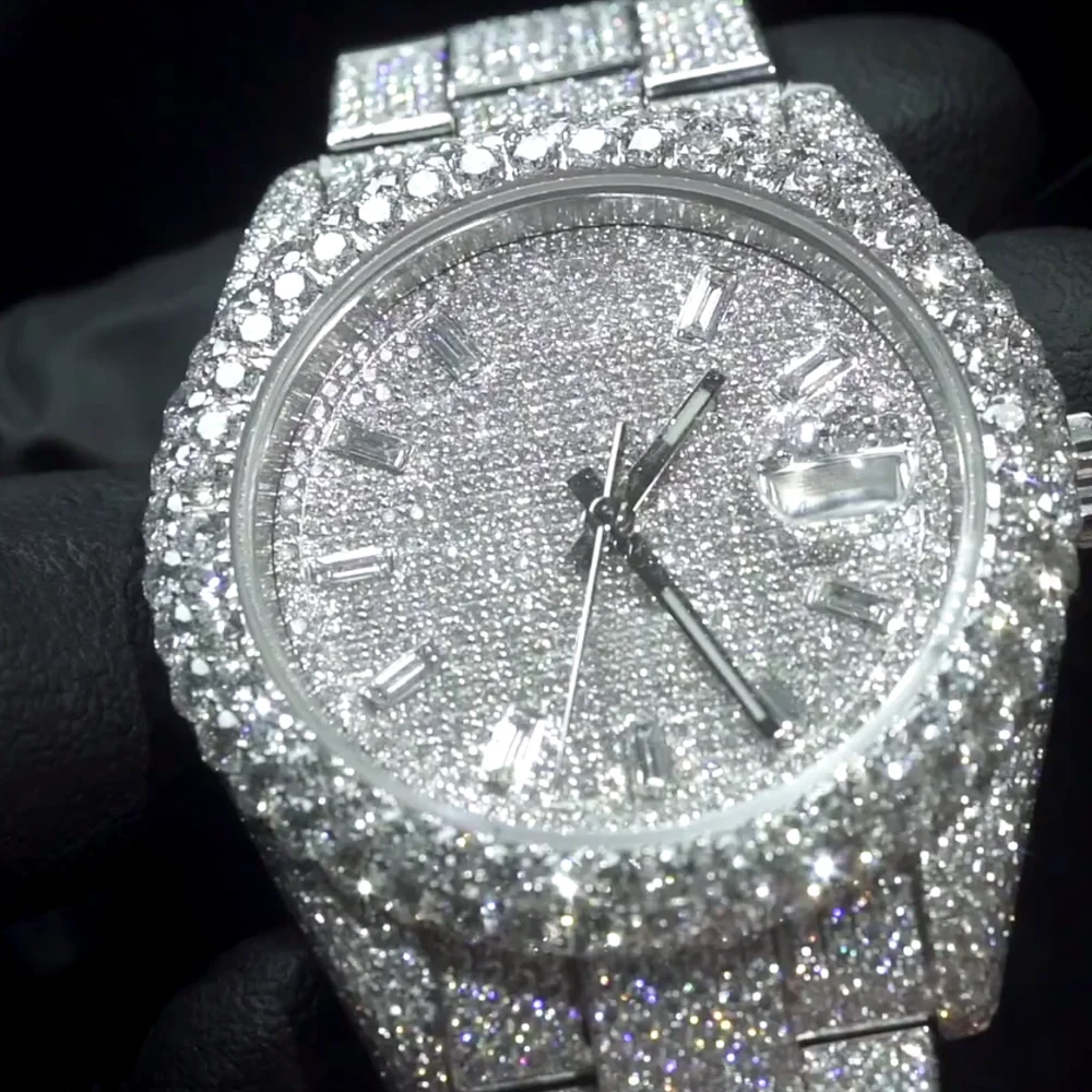 925 Sterling Silver VVS1 Moissanite Studded Automatic Handmade Wrist Watches for Men Available at Best Prices