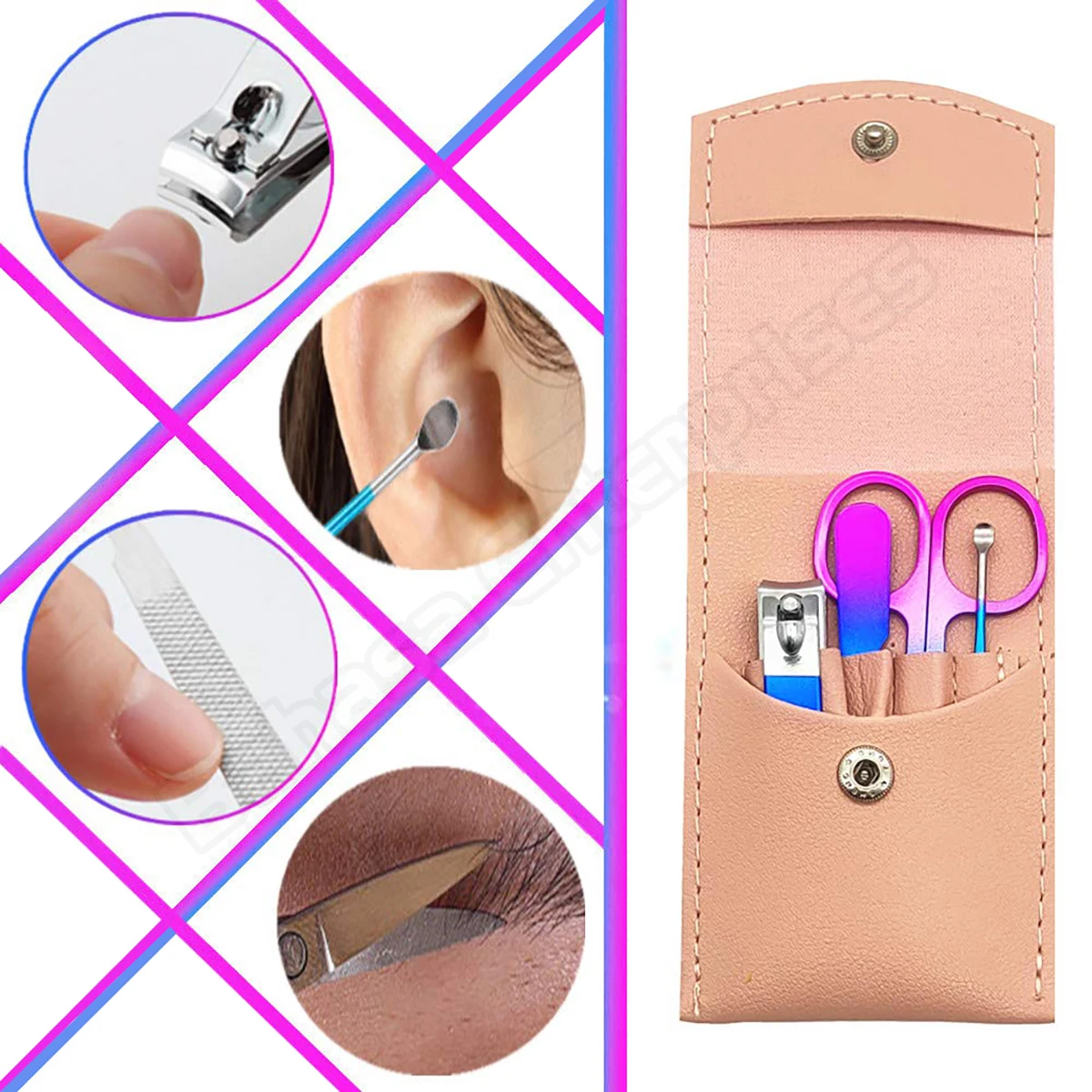 Small Manicure Pedicure Sets 4Pcs Nail Clipper Sets Stainless Steel Professional Nail Cutter Kits with Travel Case