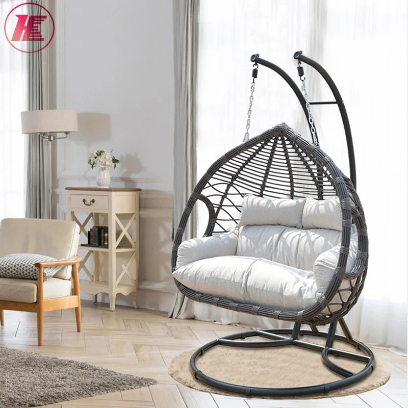 Two Seat Comfortable Swing Rattan Hanging Egg Chair Hammock Double Garden Chair With Stand