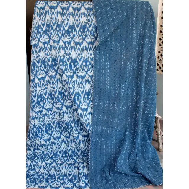 Индийское одеяло Kantha покрывало с принтом икат в богемном стиле Королевский размер
