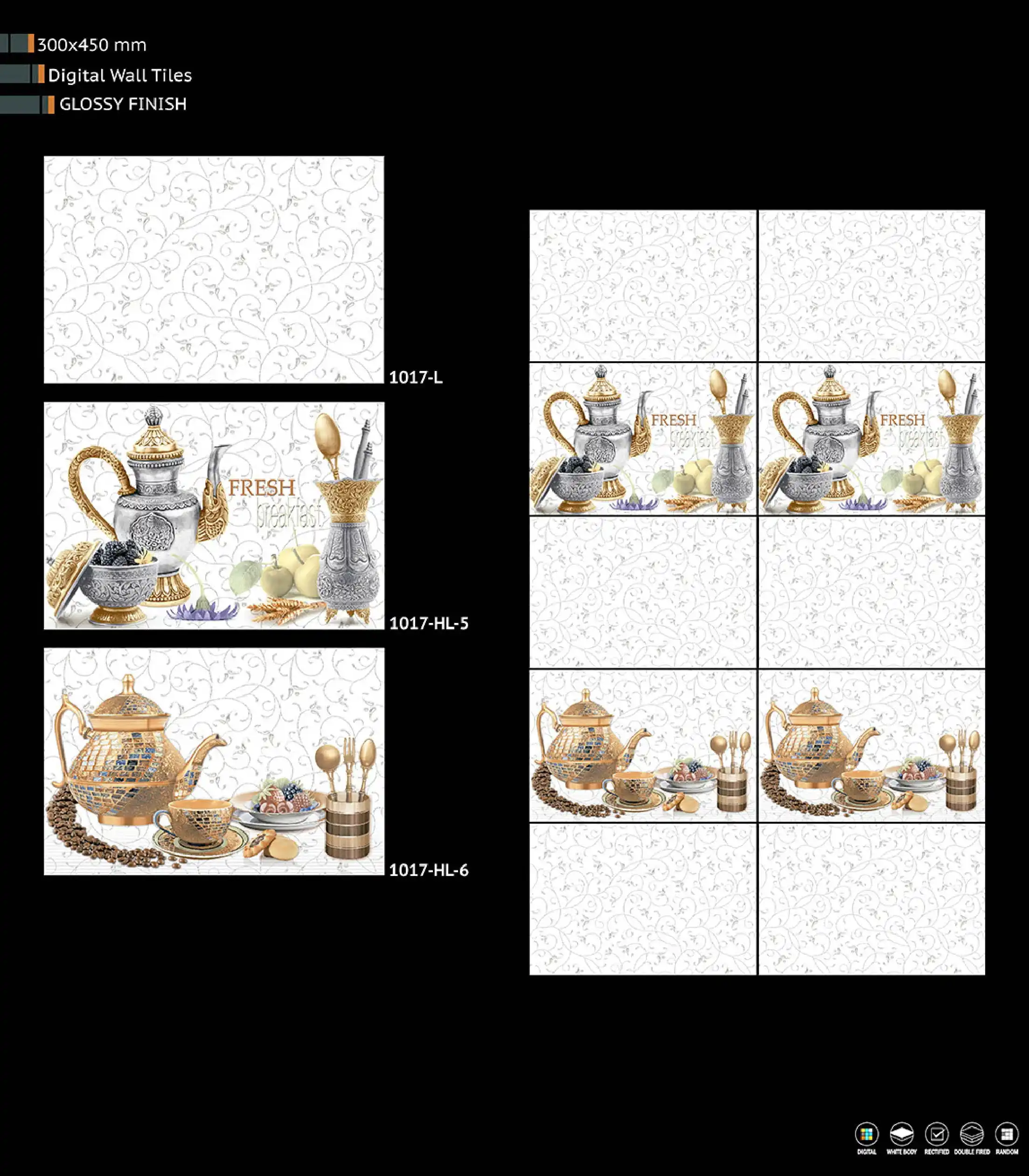 300x450 GLOSSY SURFACE FINISH DIGITAL WALL TILES FOR KITCHEN MADE IN INDIA USAGE APARTMENT FARM HOUSE HOTELS