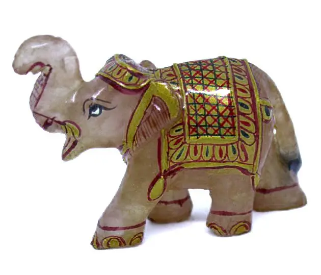 Buy Indoor Decorative Indian Handcrafted Rose Quartz Gemstone Hand-painted Elephant Statue Carving Figurine Make in India