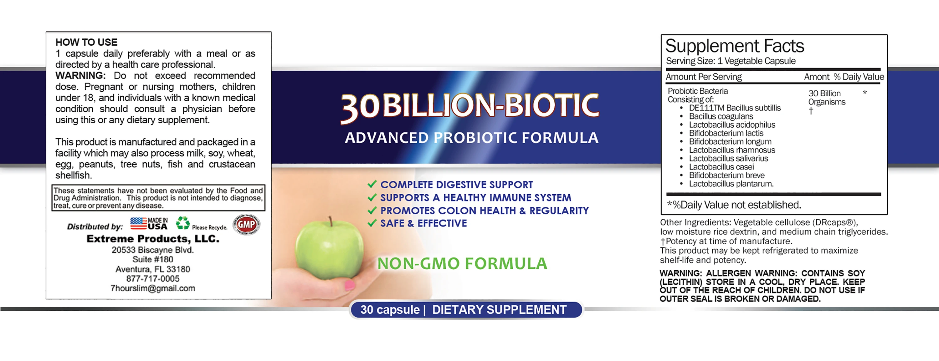 30 Billion Biotic Advanced Probiotic Formula Dietary Supplement 30 Capsule