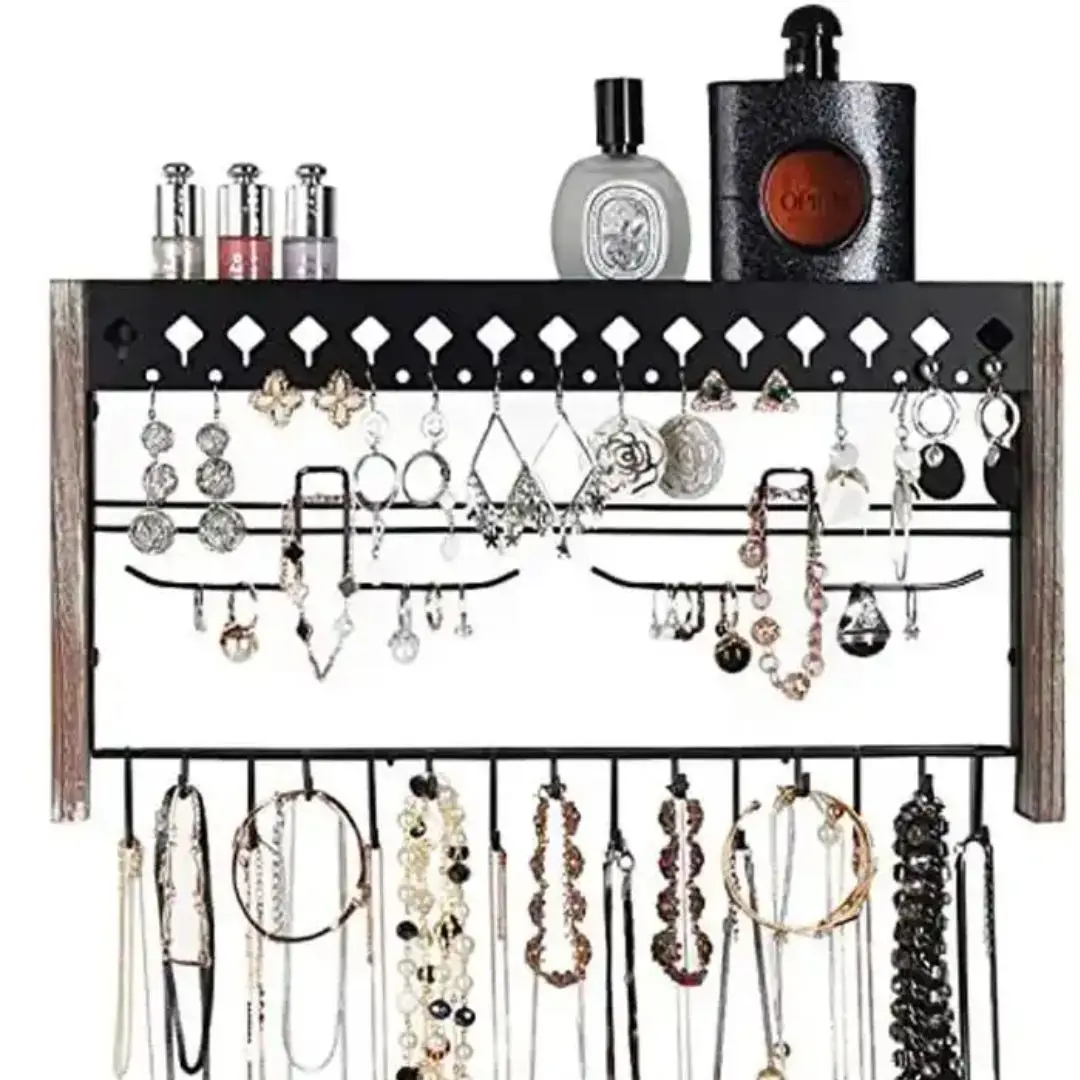 Metal 2 tier Jewelry Organizer Hooks Stainless Heavy Duty Wall Mounted Space Saving Storage For Precious Set Charms Bracelet