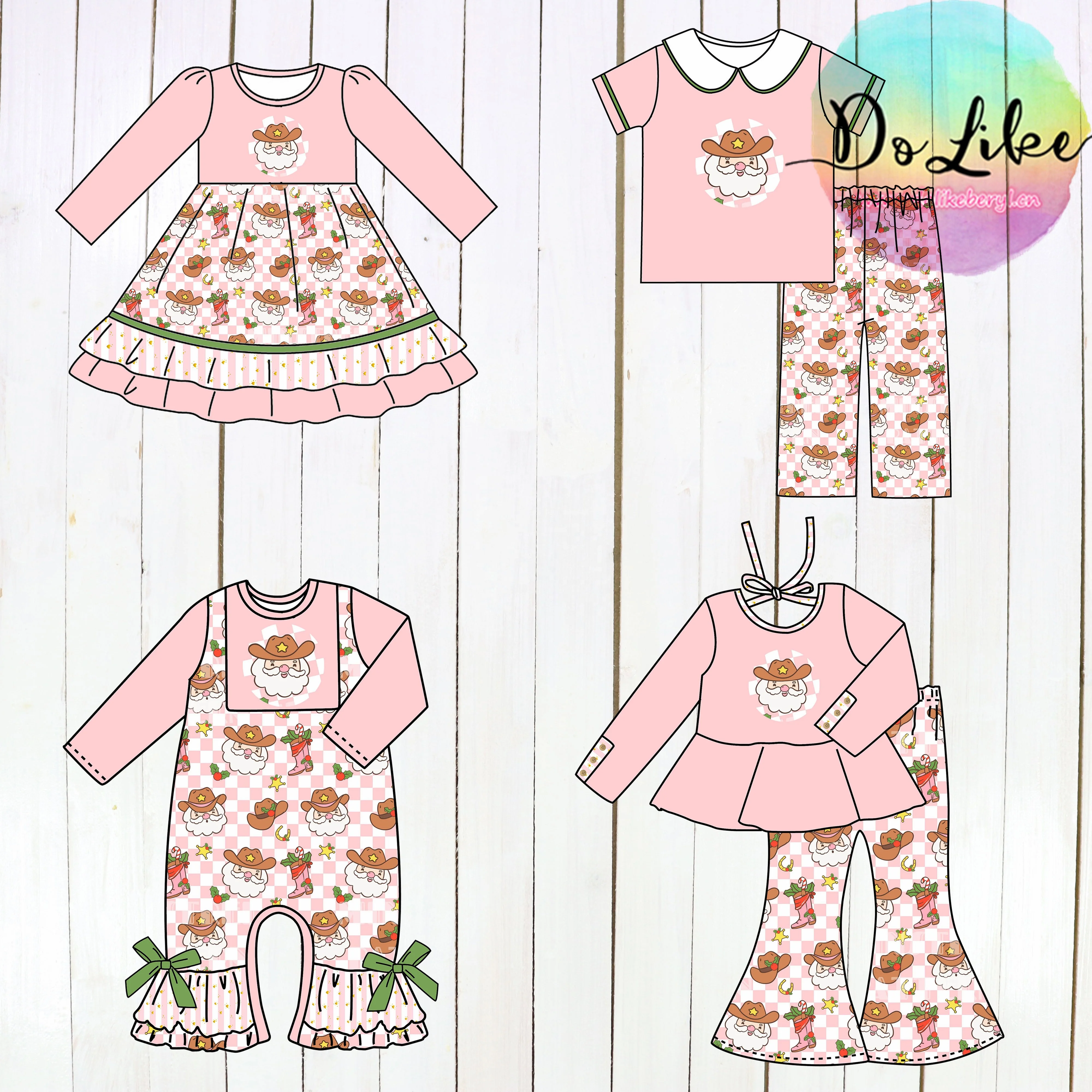 Kids clothing Christmas girl outfit custom printed baby rompers ruffles two piece girls clothing sets