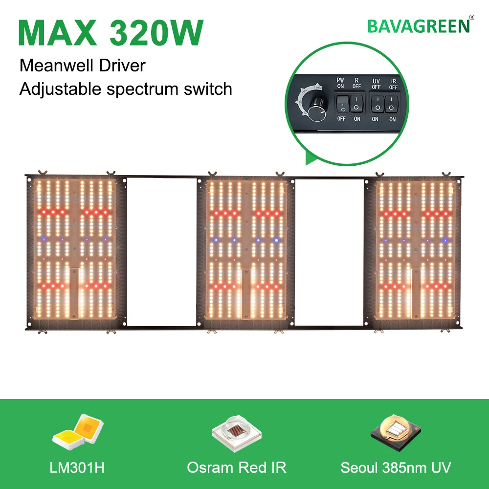 BAVA 2024 New Samsung LM301H EVO LED Grow Light Dimmable UV UR Channel 320W Grow Light for Indoor Plant Veg Bloom Growing Tent