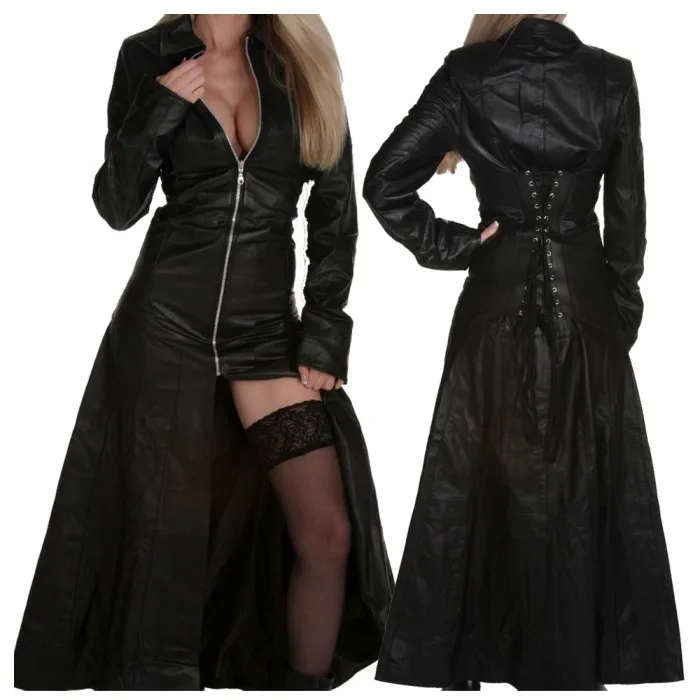 New Arrival Sexy Women Pure Leather Coat Ladies Soft, Leather Full Length Trench Coat