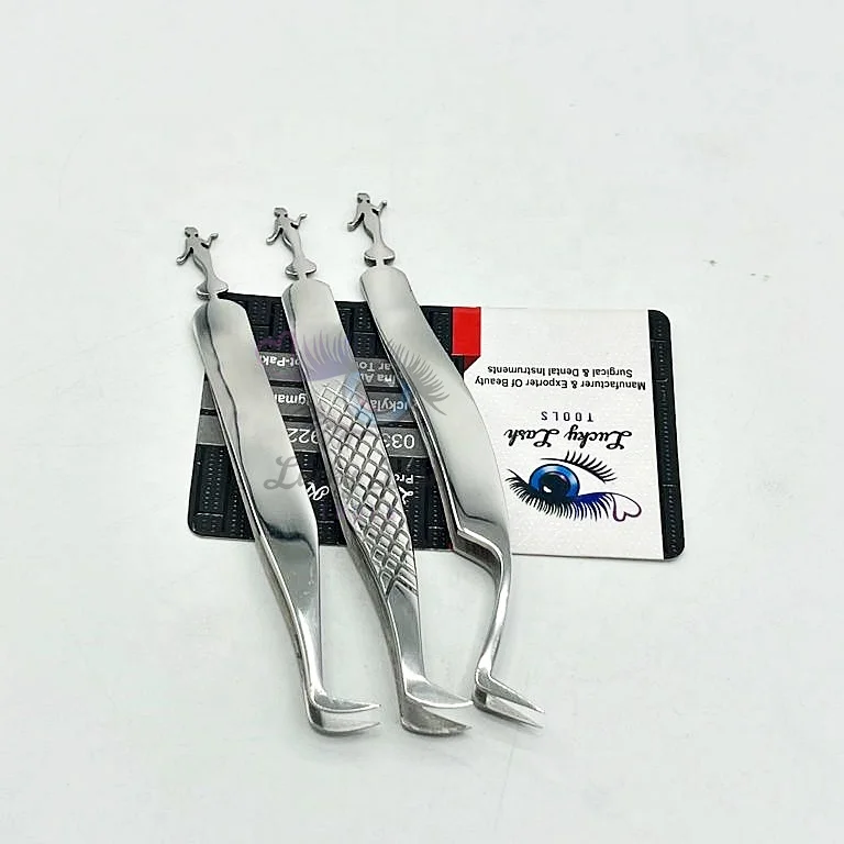 Smooth & Diamond Grip Doll Shape Tail Fully Polished Tweezers Set Eyelash Extension Tweezers false eyelashes & tools Custom Logo