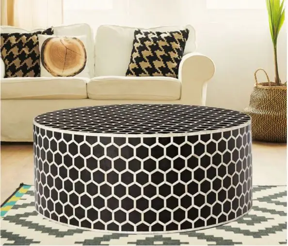 Black Color Modern Home Furnishing Decorative Accessories Mother of Pearl Inlay Furniture Wholesale Bone Inlay Coffee Table