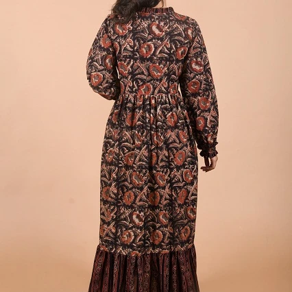 Cotton Hand Block Printed Bohemian Dress For Women  Designer Printed Maxi Standard Beach Wear Autumn Dress For Female