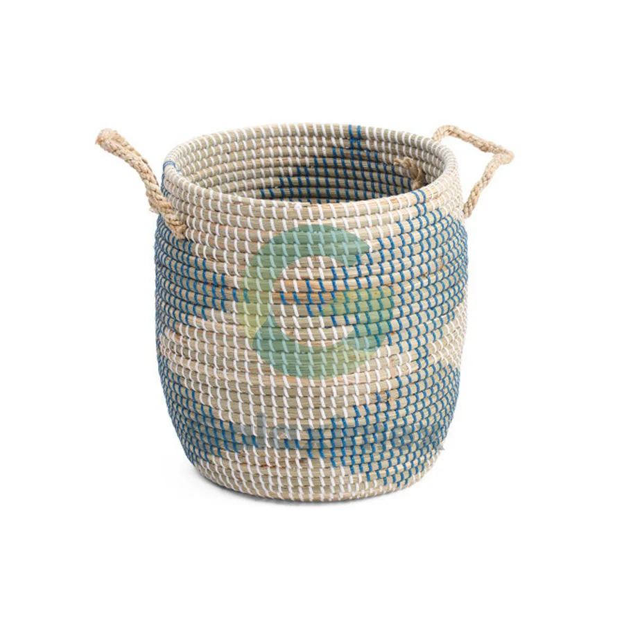 Hot Selling Seagrass Storage Basket with Handles for Home Decor Wicker Crafts and Laundry Basket for Organization