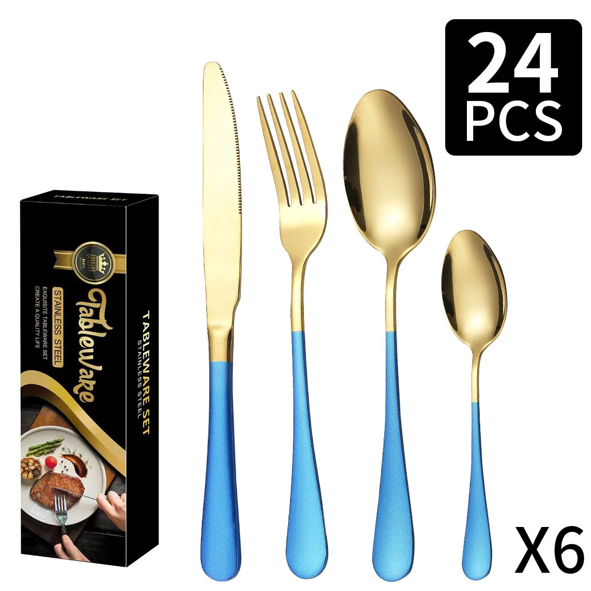 Stainless Steel 24-Piece Set Of Knives, Forks And Spoons, Mirror Polishing, Suitable For Hotels, Families, Western Restaurants