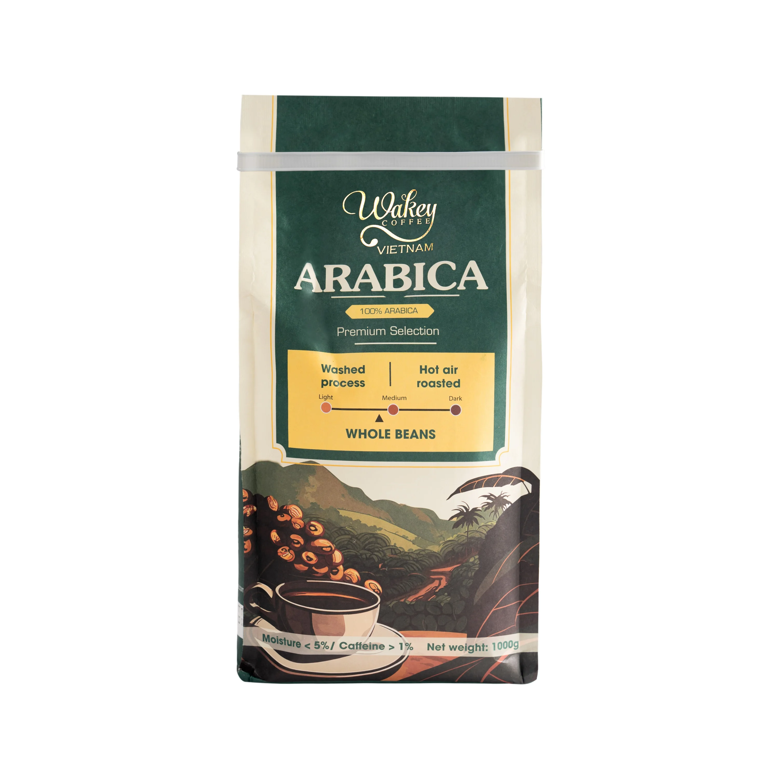 Standard 24 months shelf life OEM Premium Selection Hot Air Roasted Bitter Taste 100% Arabica Coffee Beans 1000g Medium Roast