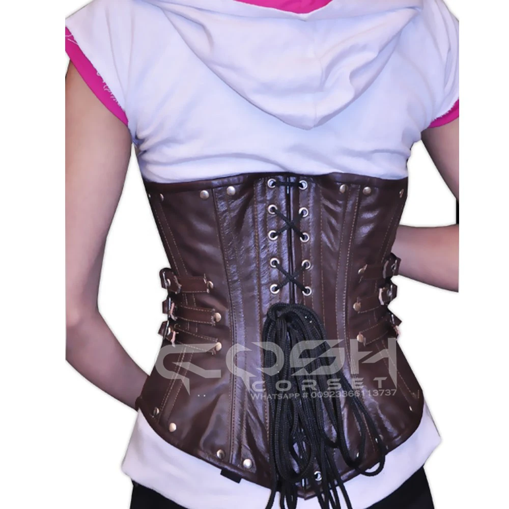 COSH CORSET Overbust Steelboned Waist Cincher Brown Leather Corset With Studs And Busk Customized Curvy Outfit