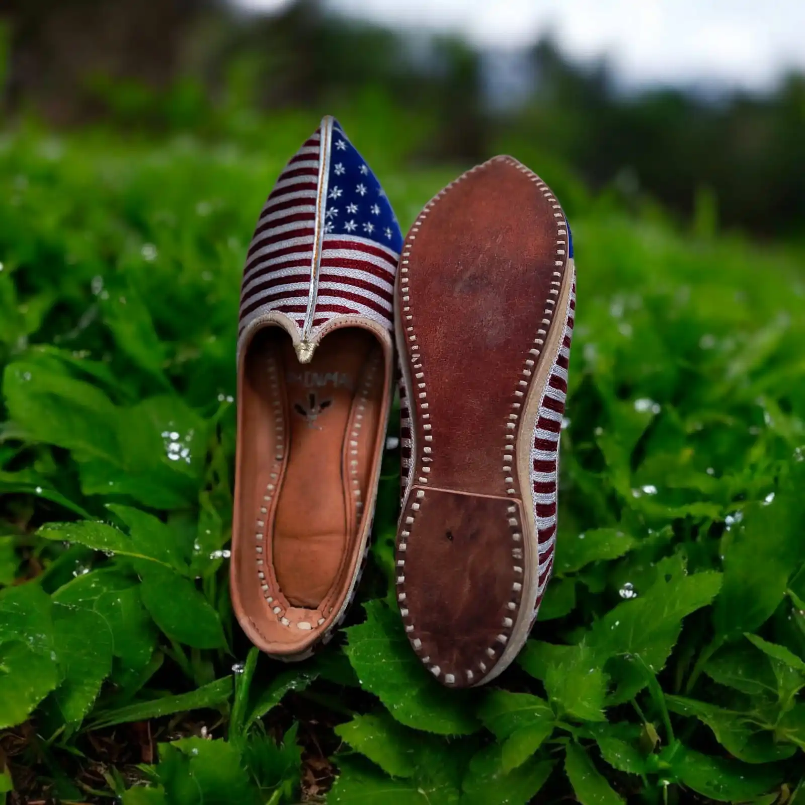 Best Selling Handcrafted Genuine Leather Mojari Traditional Festive Wear with Elegant Embroidered Flower Design for Export