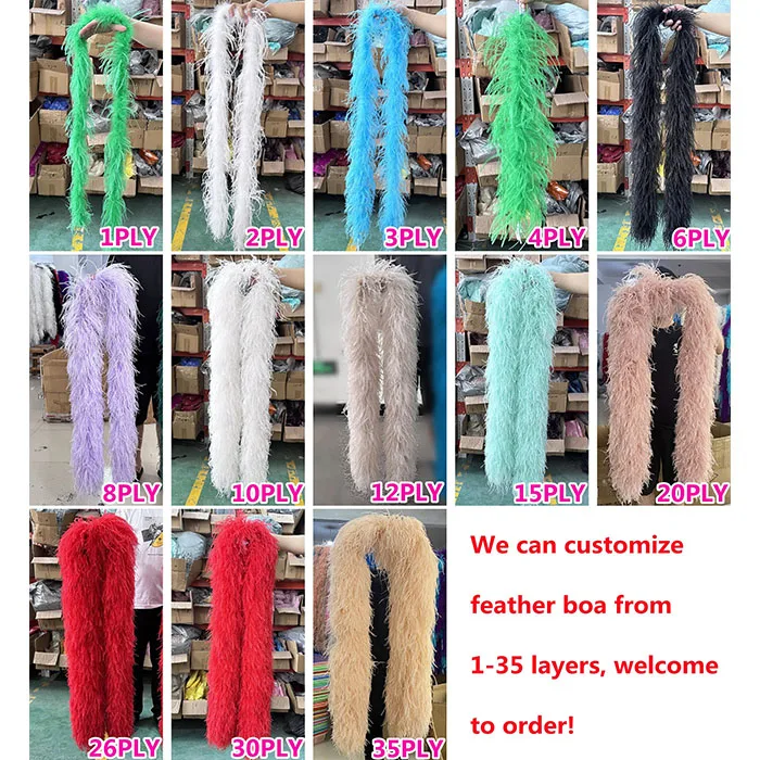 2Meter Quality Ostrich Feathers Trim Boa for Craft Party Wedding Clothing Dress Cuff Sewing Decor Plumes Shawl 6 to 10 Ply