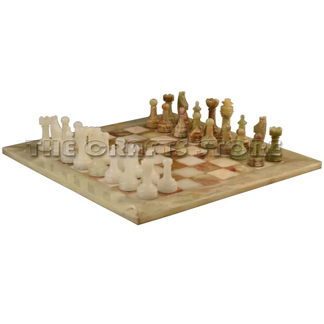 Marble & Onyx Natural Stone Green Onyx & White Onyx Chess Set With Velvet Storage Box Green Onyx Staunton Chess Pieces