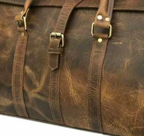 Lightweight Handmade Custom Leather Duffle bags for Men and wholesale Leather Travel Overnight Weekend Sports Gym Duffel Carry O