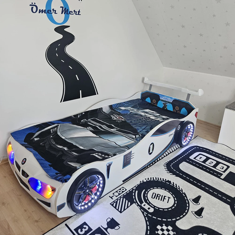 Bedroom Kids Race car beds toddler beds full lights and sounds remote, race car bed full size, trundle bed, kids white racing ca