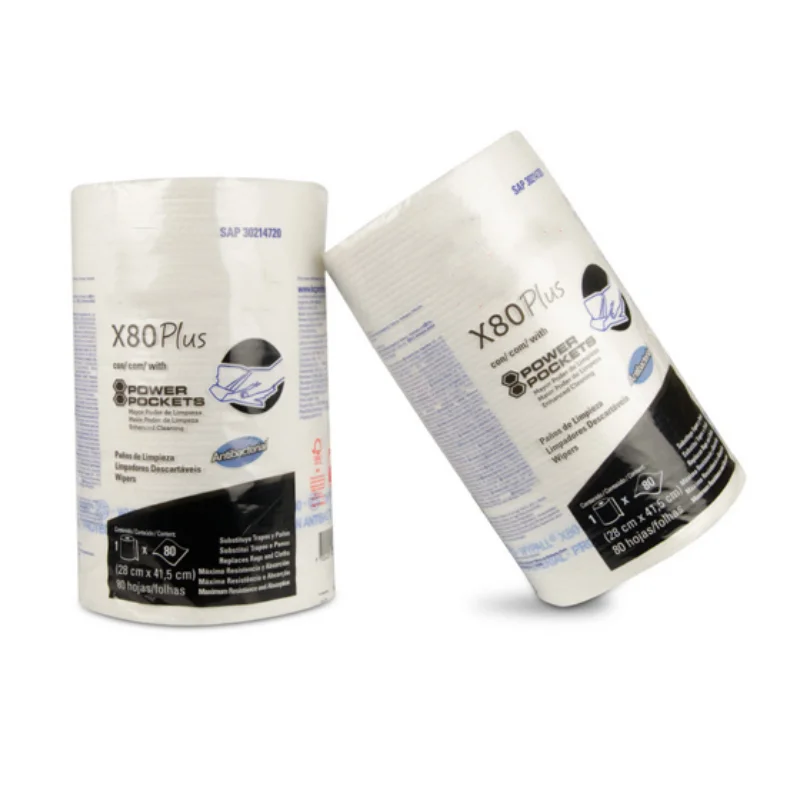 X80 plus Ultra heavy duty Woodpulp Spunlace cellulose shop towels industrial cleaning wipes roll