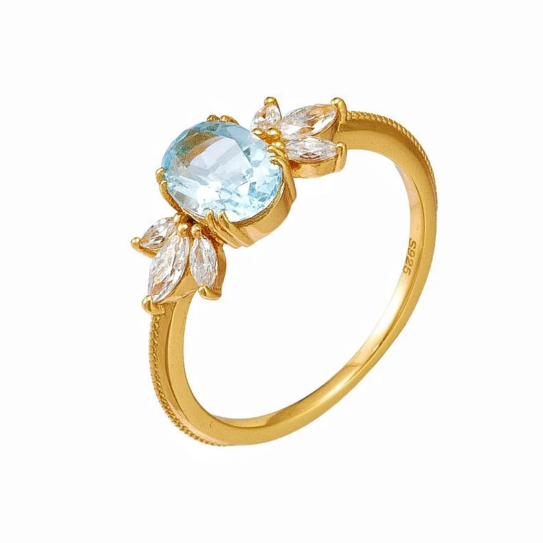 New Arrival YINSAKI 925 Silver Blue Topaz Ring 14K 18K 22K Gold Plated Fashion Band Ring Zirconia Ring