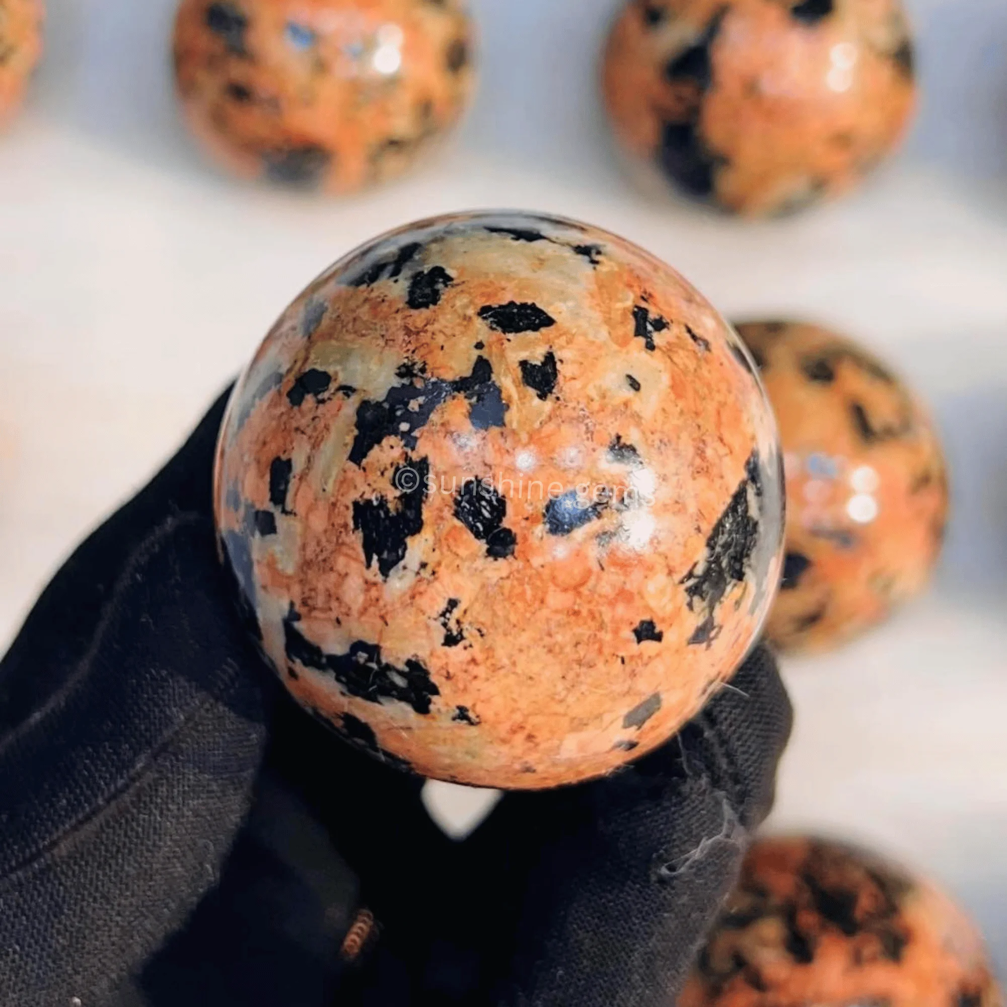 Orange Orthoclase With Black Tourmaline Crystal Sphere Ball Natural Gemstone Sphere for Healing Meditation and Decor Bulk Supply