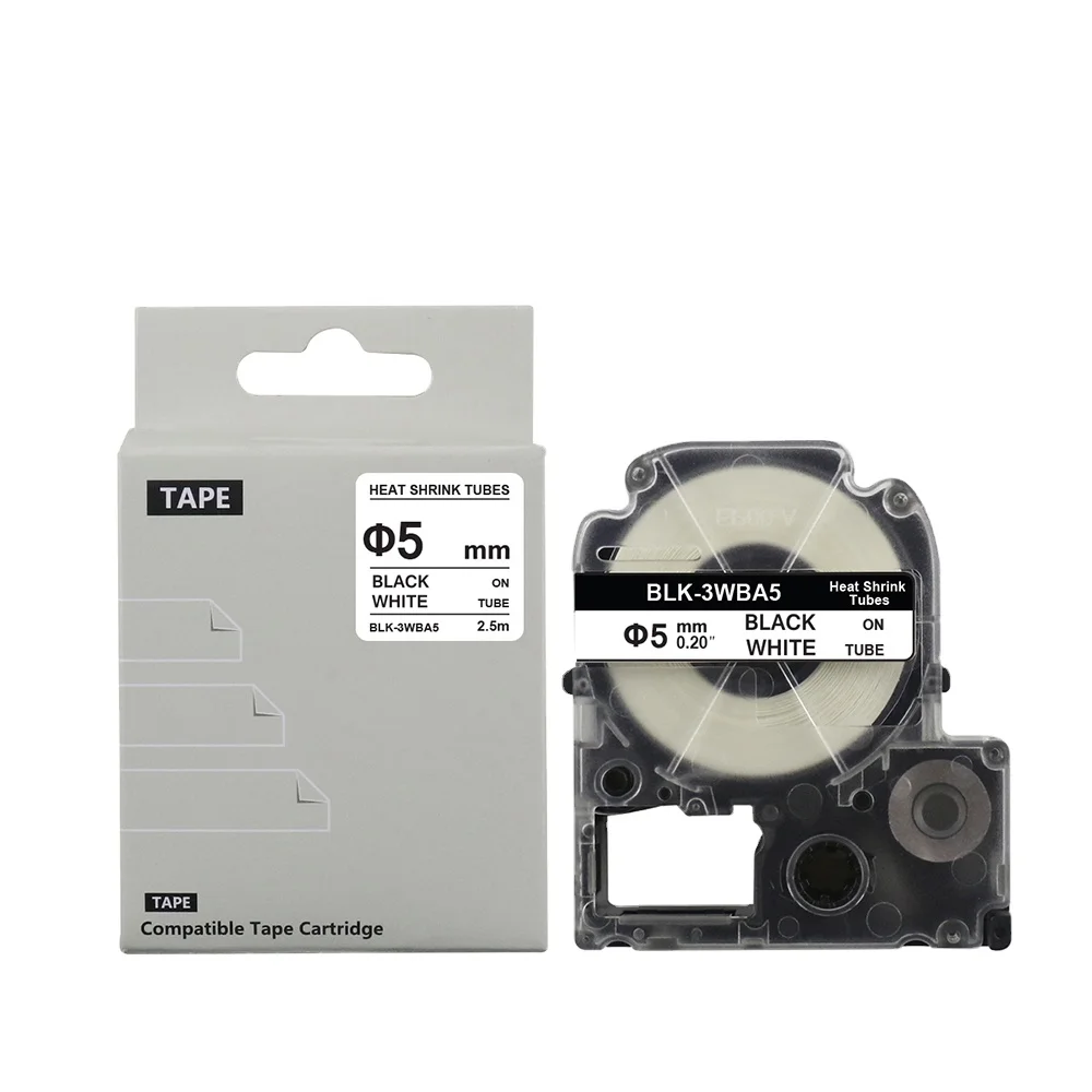 Tatrix LK-4WBA5/SU5 BLK-3WBA5/BU5S  Heat Shrink Tube Label Tape Black on White Compatible for Epson & King Jim Label Printer