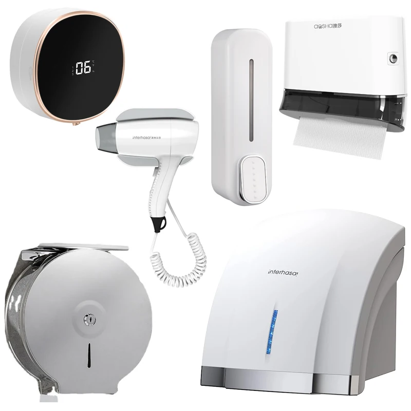 Hotel white amenities set bathroom accessories bath room set public wc toilet sanitary wares wall mounted for Commercial