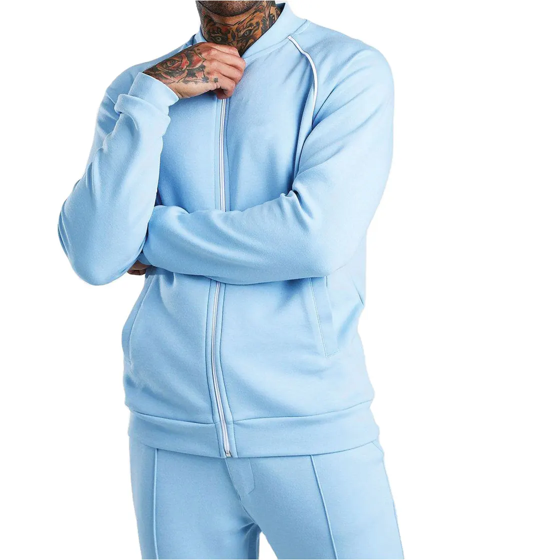 Top Quality Men Tracksuit blue graphite hoodie sweatshirt with hood Kangaroo pocket elastic on the sleeves trousers
