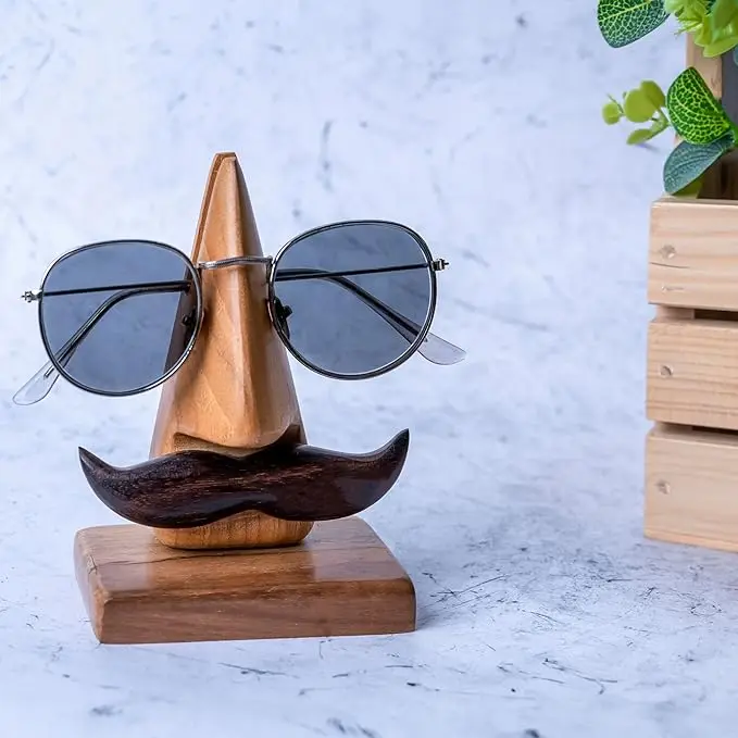 Rosewood Wood Brown Handcrafted Nose Shaped Goggle Spectacle/Eyeglass Glasses Eyeglass Holder with Stand