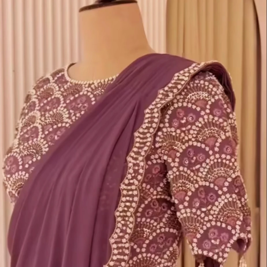 Сари из чистого шелка из органзы с нитками, блузка в индийском стиле для женщин, для свадеб и вечеринок