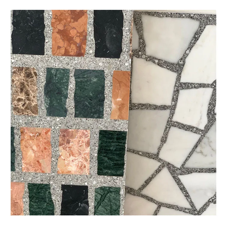 Color mixed natural stone crazy stone broken marble flooring terrazzo tile mosaics