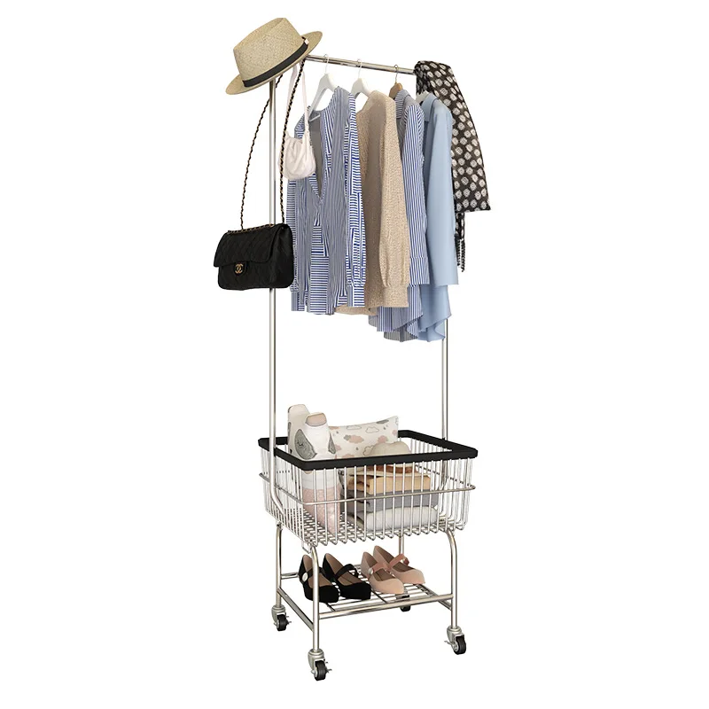 Removable Clothes Hanger Chrome plating wire Laundry Cart laundry basket cart with wheel