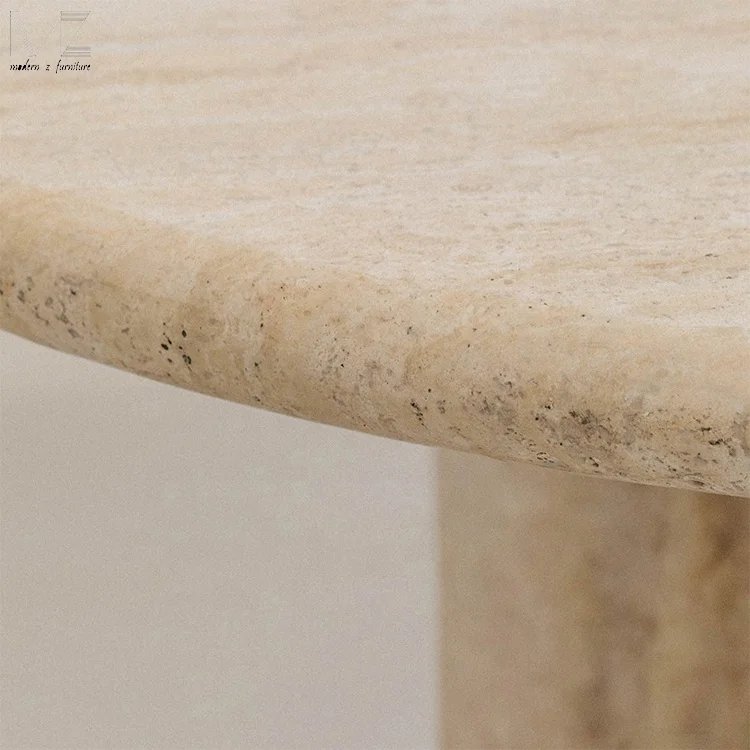 Modern Dining Room Furniture Oval Dinning Table Three Column Basse Beige Stone Round Travertin Travertine Marble Dining Table