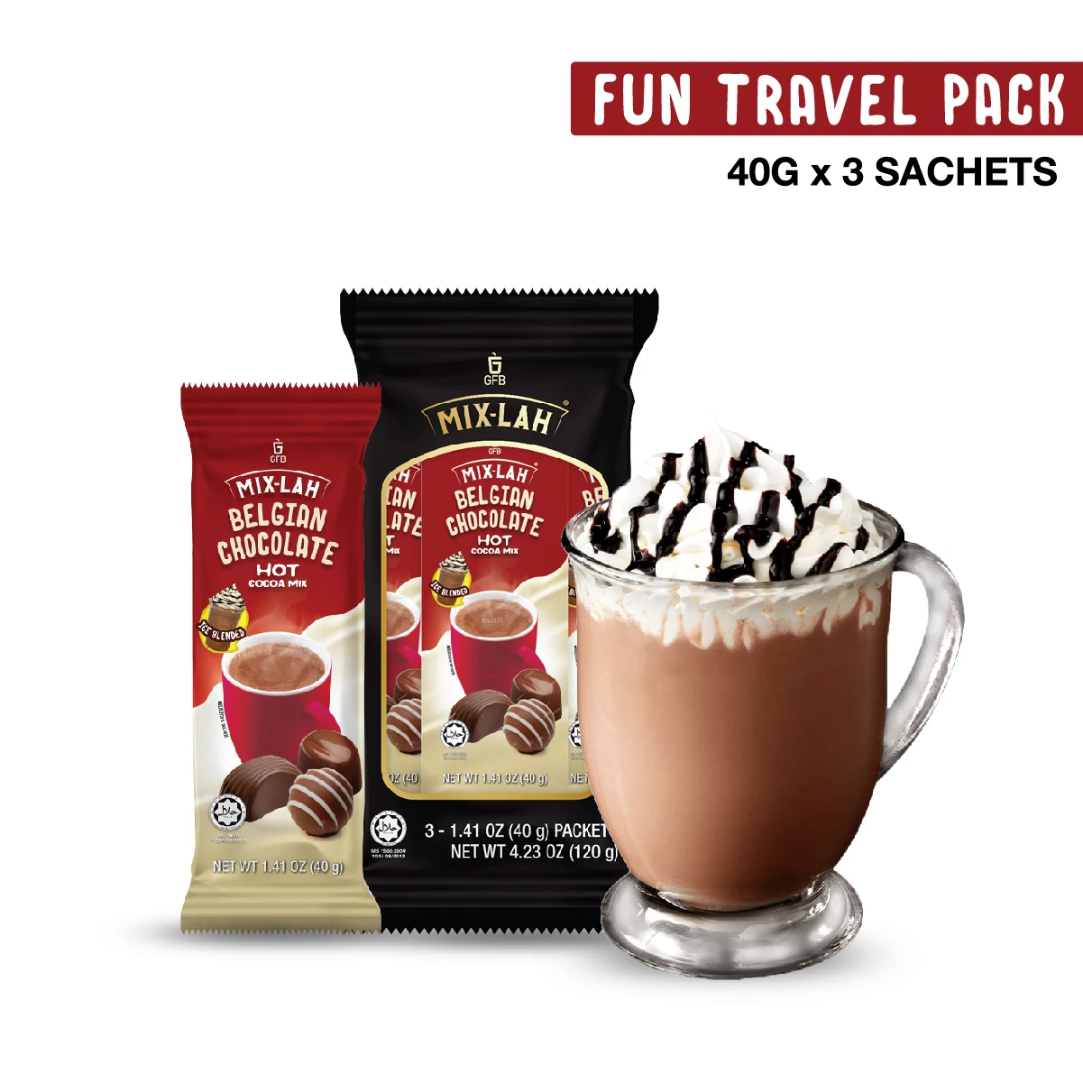 Sachet Drink Hot Chocolate Powder Belgian Chocolate  3-in-1 Mix 40g per pacK