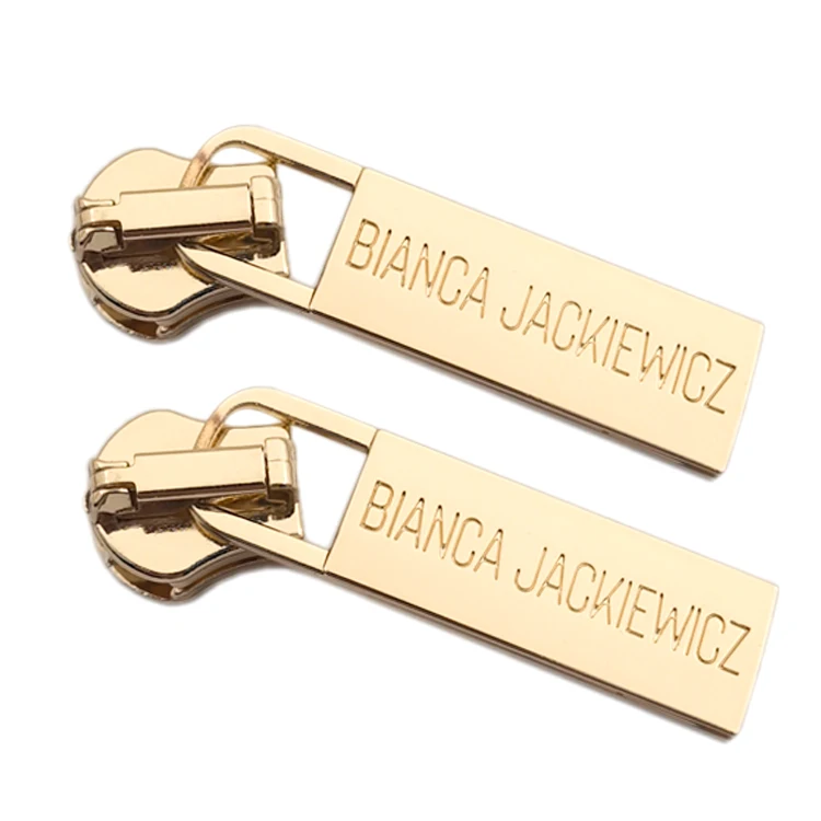 Custom Engraved Logo Metal Brand Zipper Pull Charms, Custom Made Bag Metal Zipper Slider Puller For Handbag Garment