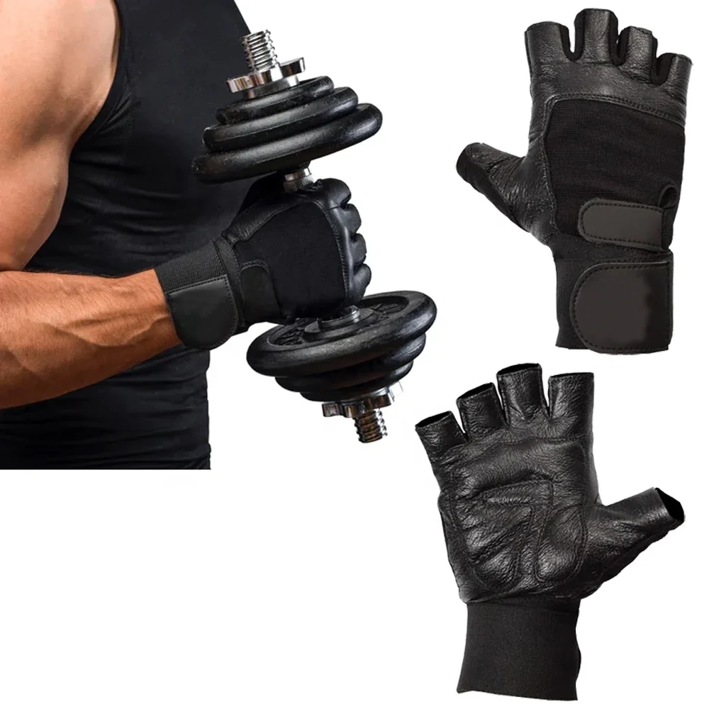 Sport Weight Lifting Gym Fitness Gloves Buy Wholesale Long wrist strap leather bodybuilding gym weight Lifting Gloves
