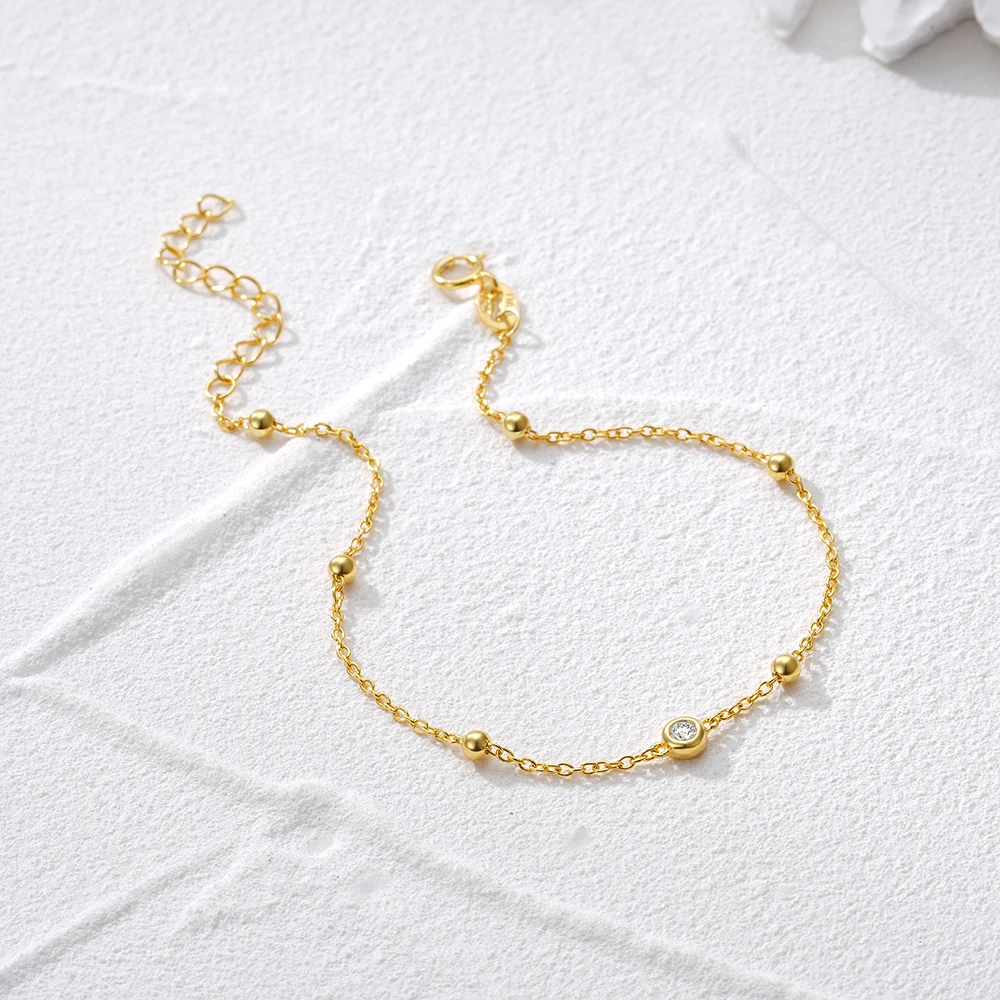 CANNER Wholesale Fashion Jewelry Round Bead Bracelet 18K Gold Plated  Simple S925 Sterling Silver Temperament Bracelets Women
