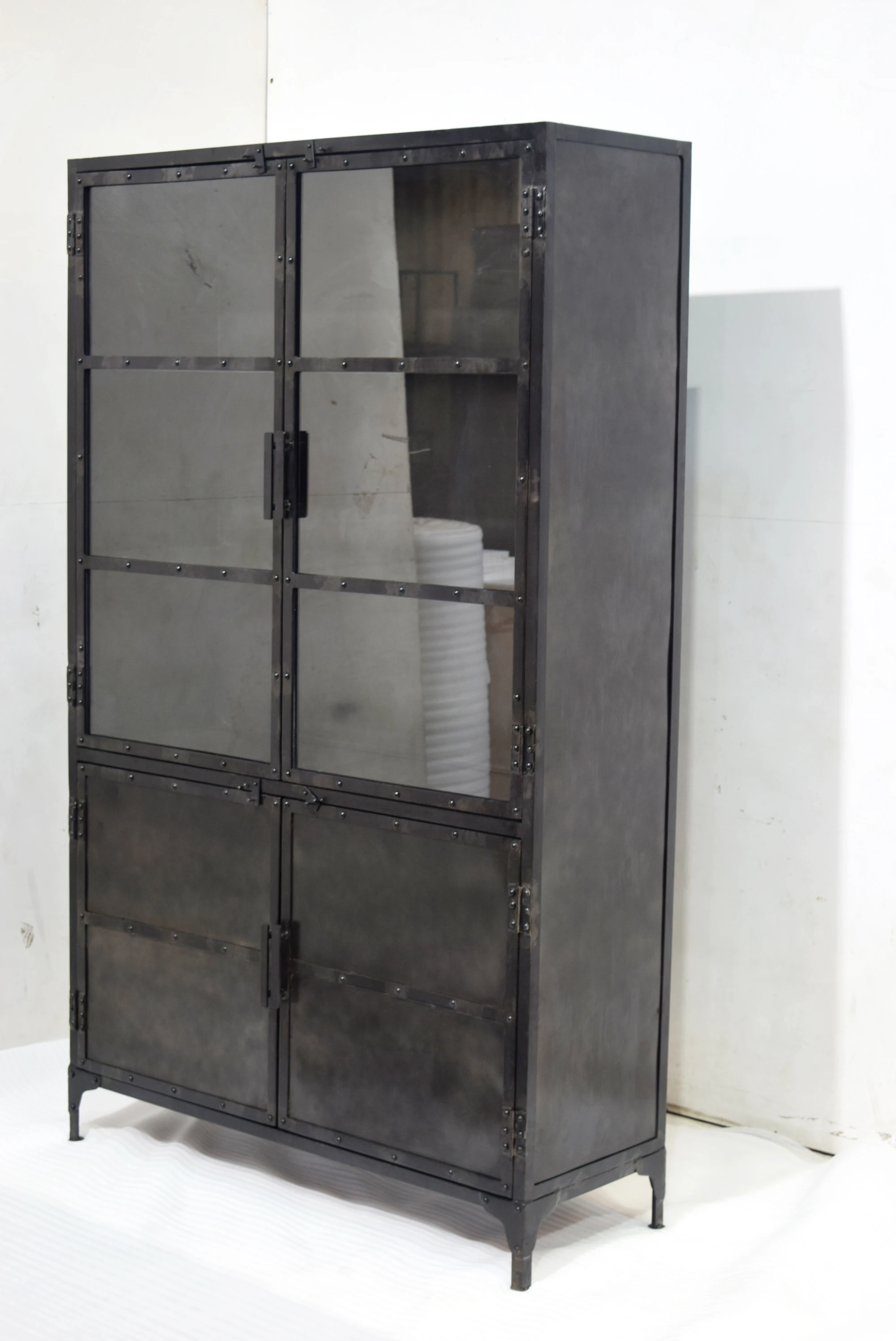 Industrial Design Furniture High Quality Metal Frame Glass Display Rack Storage Cabinet Multi Shelves Display Case for Home