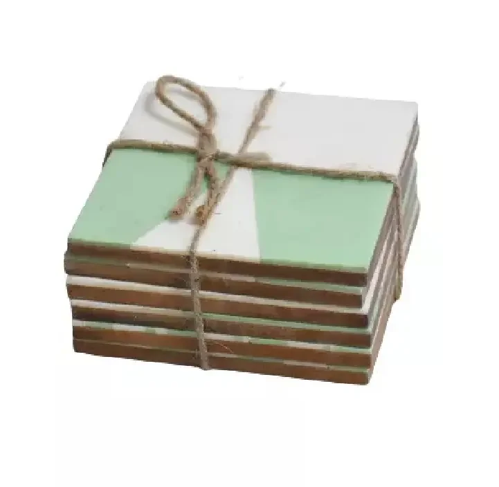 wooden tea coaster Square Round Epoxy Wood Resin Coaster With Holder Set custom size logo good price