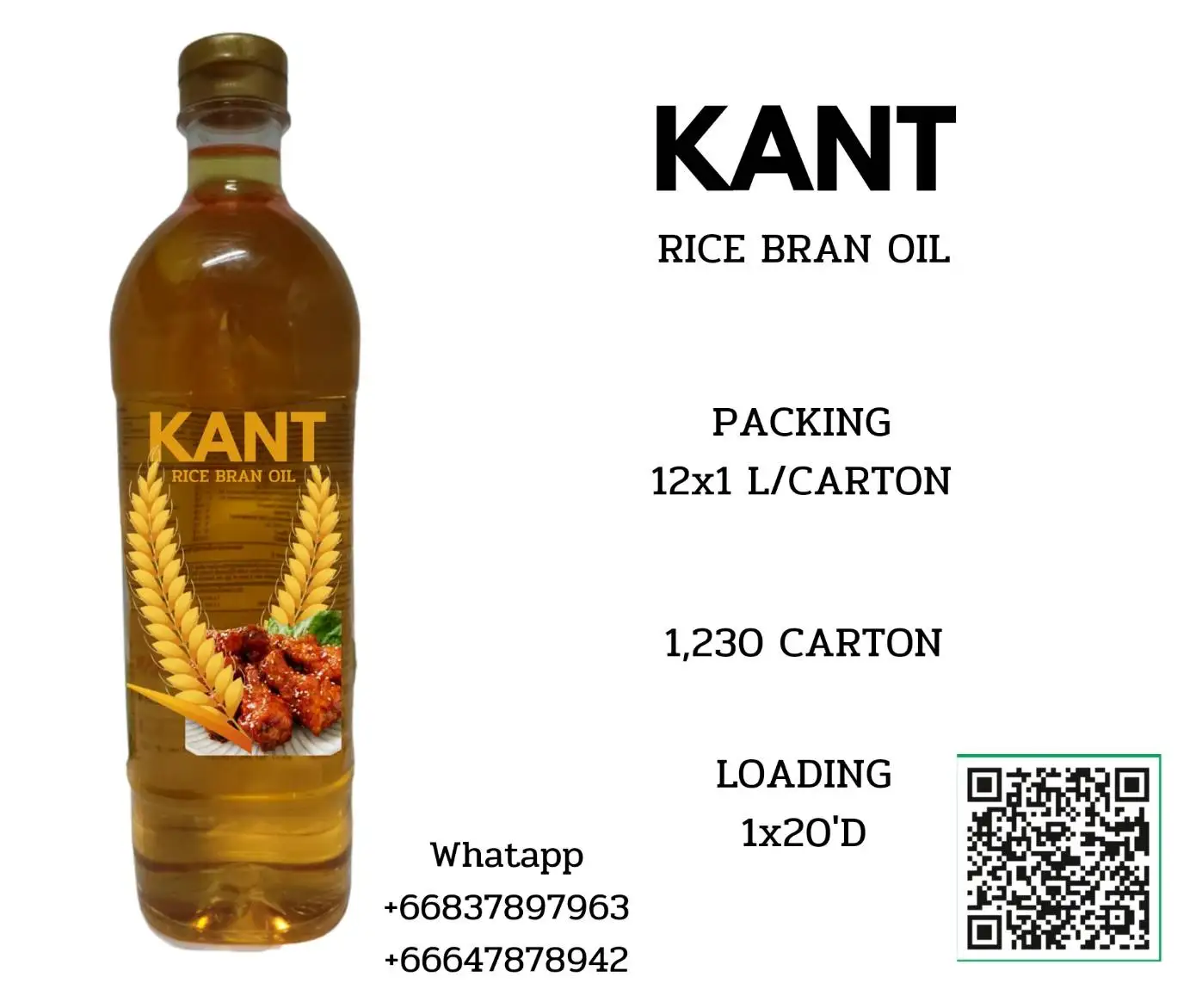 KANT rice bran oil hommali jasmine product of thailand KANCHEEWALANAD company limited raw bulk premium grade bottle plastic