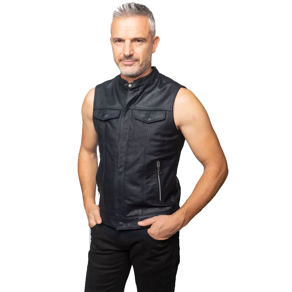 Low Price Top High Quality Motorbike Leather Vest Customized Logo Breathable Lightweight Men Motorbike Leather Vest