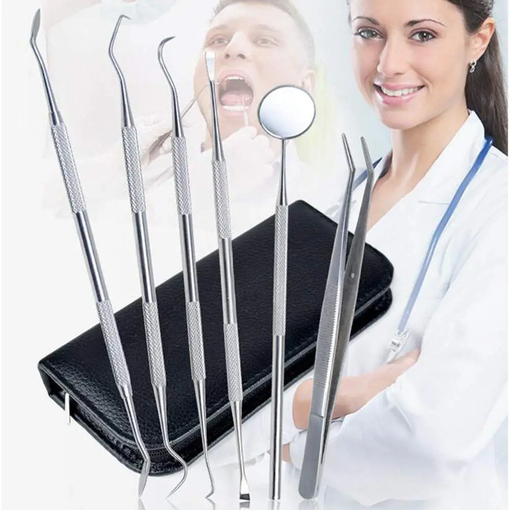 Dental Examination Kit Stainless Steel Dental Basic Examination Kit of 5 Pcs with Leather Case